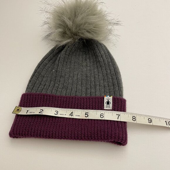 Smartwool Merion Wool Rib-Knit Beanie Hat with Faux Fur Pom - Picture 5 of 6